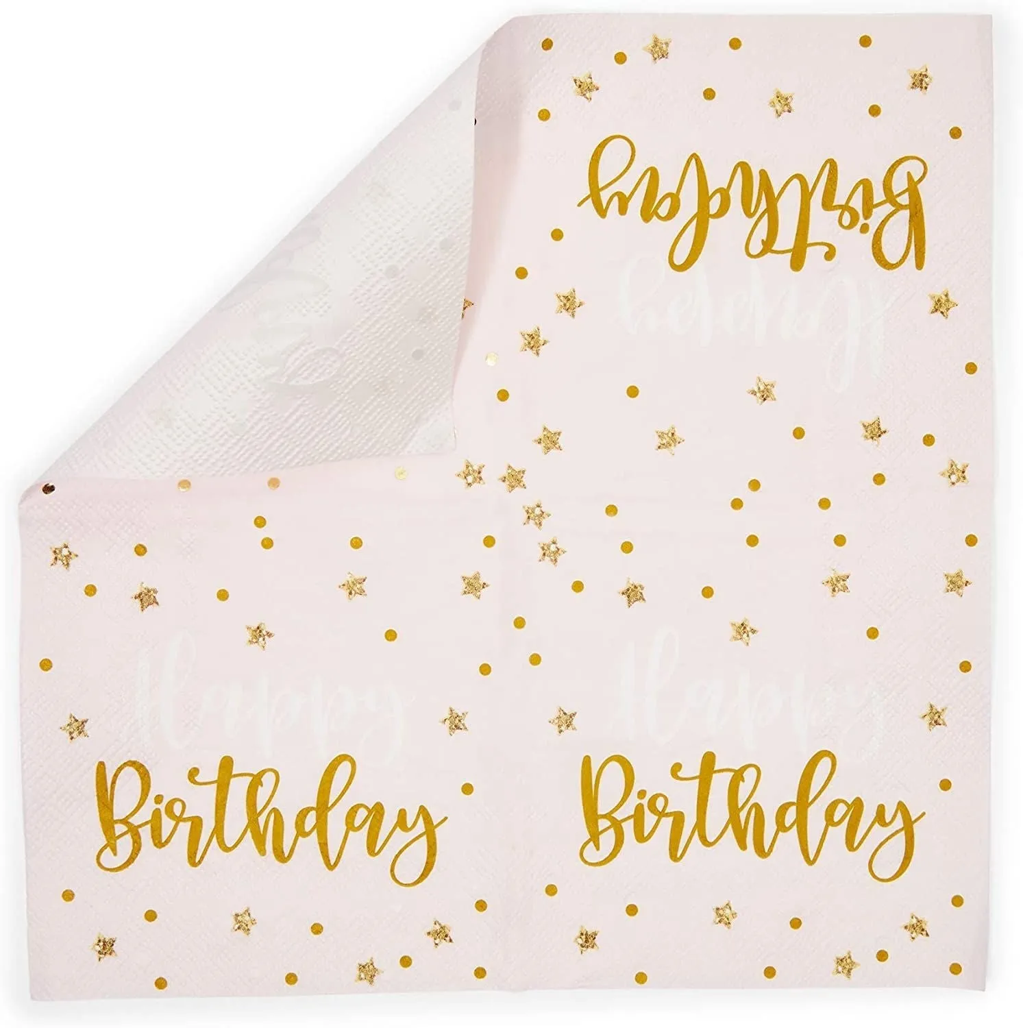 Pink Happy Birthday Party Napkins with Gold Foil Stars (5 In, 50 Pack)