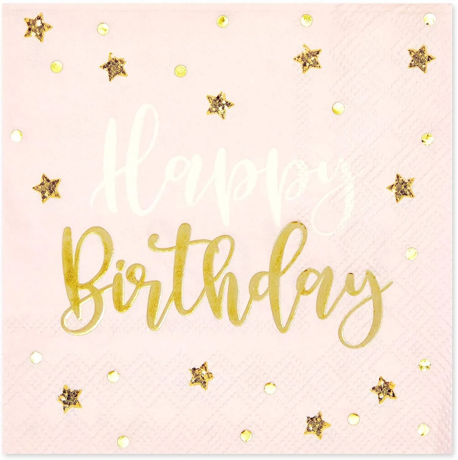 Pink Happy Birthday Party Napkins with Gold Foil Stars (5 In, 50 Pack)