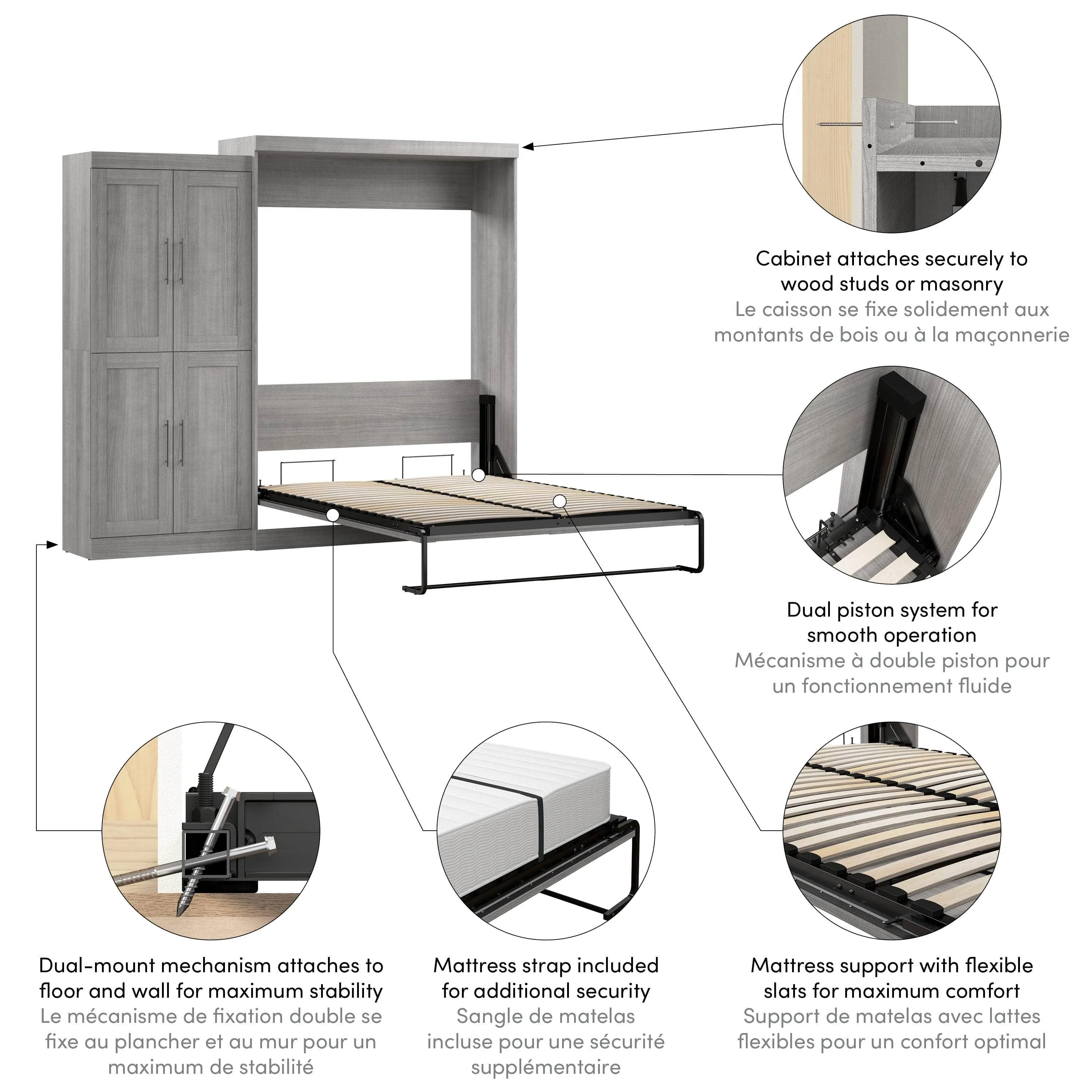 Pur Queen Murphy Wall Bed with Wardrobe (101W) - Available in 5 Colours