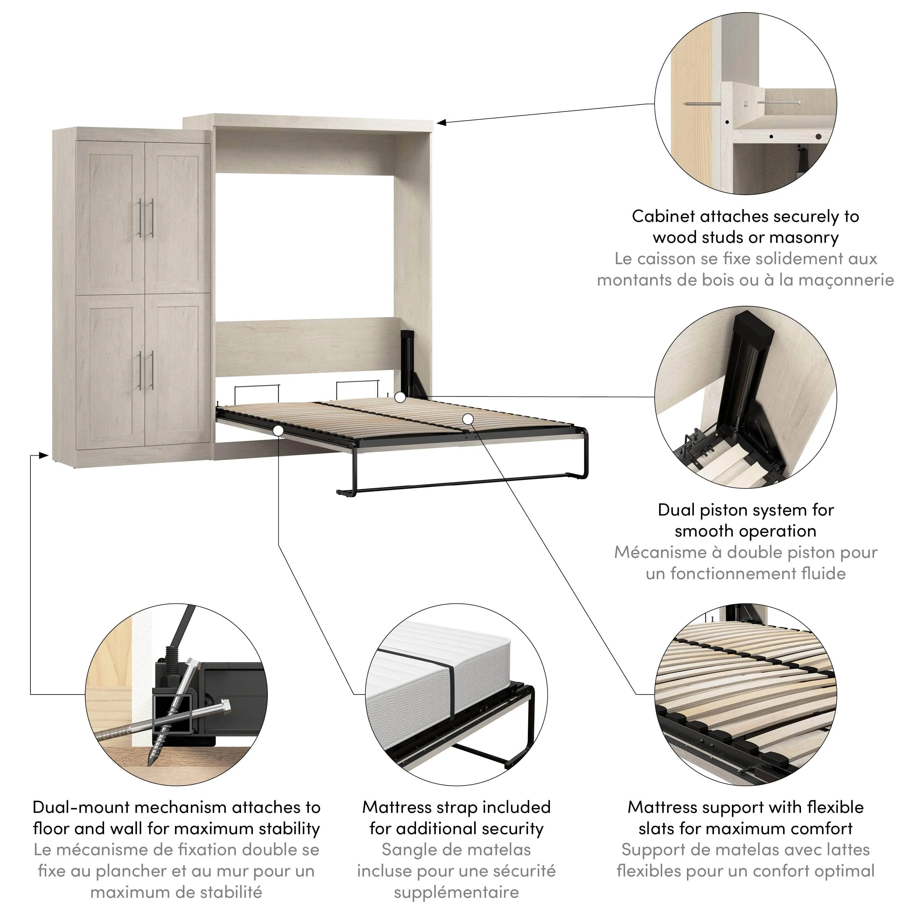 Pur Queen Murphy Wall Bed with Wardrobe (101W) - Available in 5 Colours