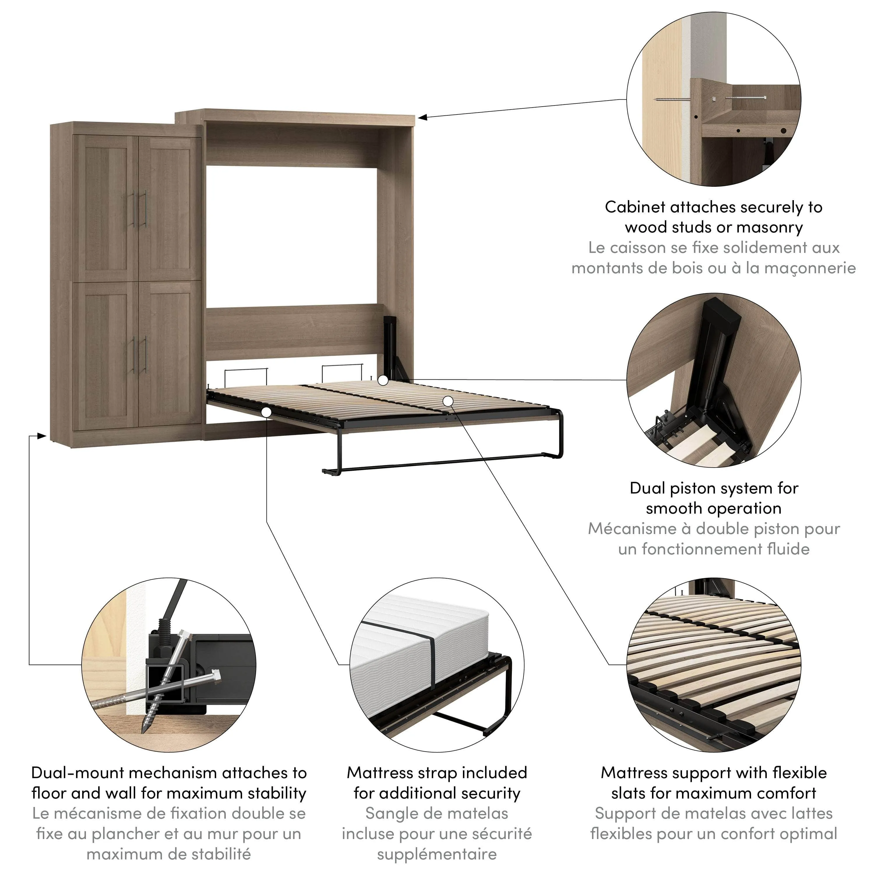 Pur Queen Murphy Wall Bed with Wardrobe (101W) - Available in 5 Colours