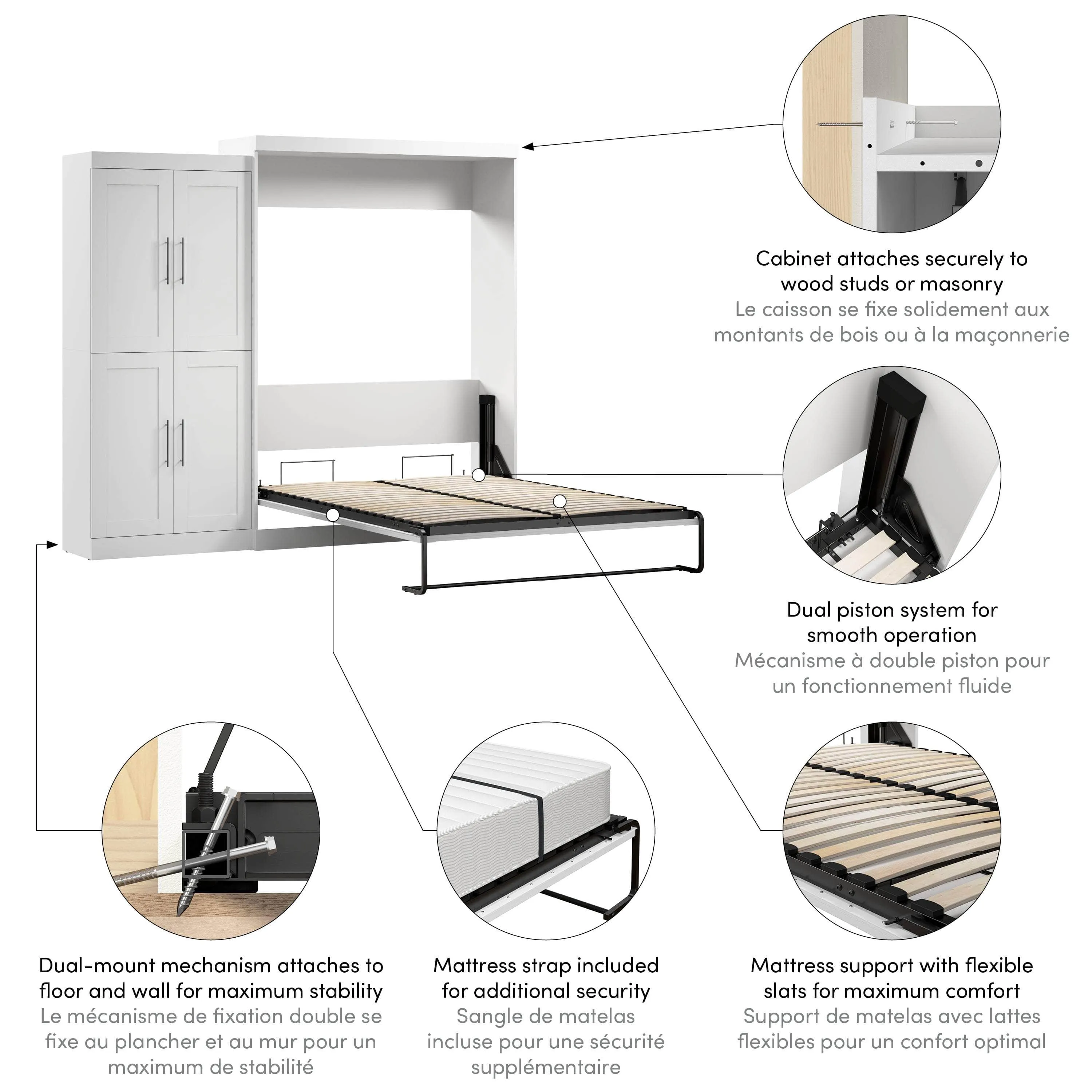 Pur Queen Murphy Wall Bed with Wardrobe (101W) - Available in 5 Colours