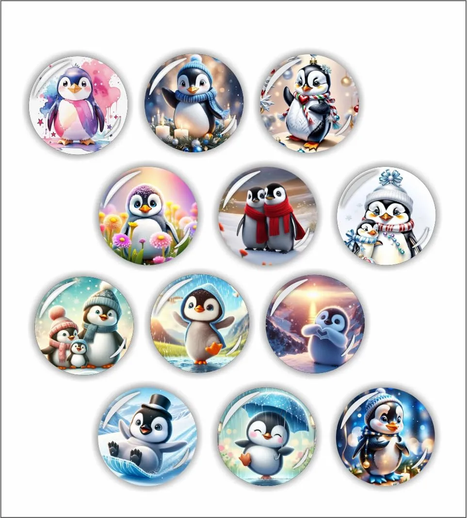 Rangoli 35mm Beautiful and Cute Penguins 3D Glass Fridge Magnets for Home Decoration Sticking Notes and Gifting (Pack of 12)