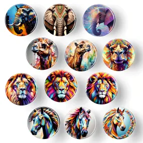 Rangoli 35mm Beautiful Animals 3D Glass Fridge Magnets for Home Decoration Sticking Notes and Gifting (Pack of 12)