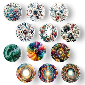 Rangoli 35mm Beautiful Arts Design 3D Glass Fridge Magnets for Home Decoration Sticking Notes and Gifting (Pack of 12)