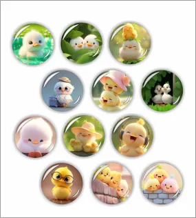 Rangoli 35mm Beautiful Baby Birds 3D Glass Fridge Magnets for Home Decoration and Gifting, Magnetic Paper Holder Pack of 12 (Multicolor)