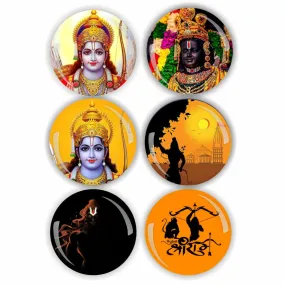 Rangoli 35mm Beautiful Raam Ji 3D Glass Fridge Magnets for Home Decoration and Gifting, Magnetic Paper Holder Pack of 6 (Multicolor)