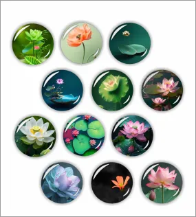 Rangoli 35mm Loveely Flowers 3D Glass Fridge Magnets for Home Decoration and Gifting, Magnetic Paper Holder Pack of 12 (Multicolor)