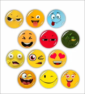 Rangoli 35mm Smiley Emoticons 3D Glass Fridge Magnets for Home Decoration and Gifting, Magnetic Paper Holder Pack of 12 (Multicolor)