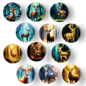 Rangoli Beautiful Deers Glass Fridge Magnets for Home Decoration Sticking Notes and Gifting (Pack of 12)