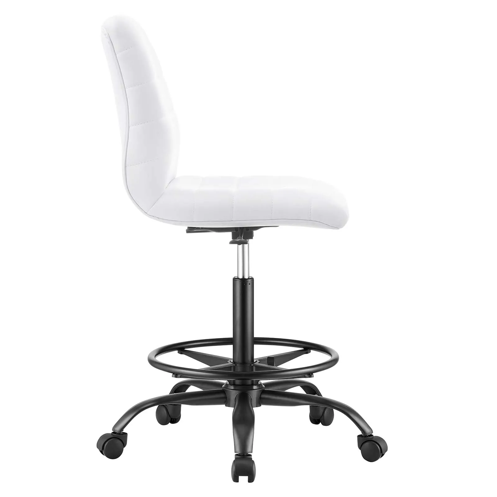 Ripple Armless Vegan Leather Drafting Chair Black White EEI-4978-BLK-WHI