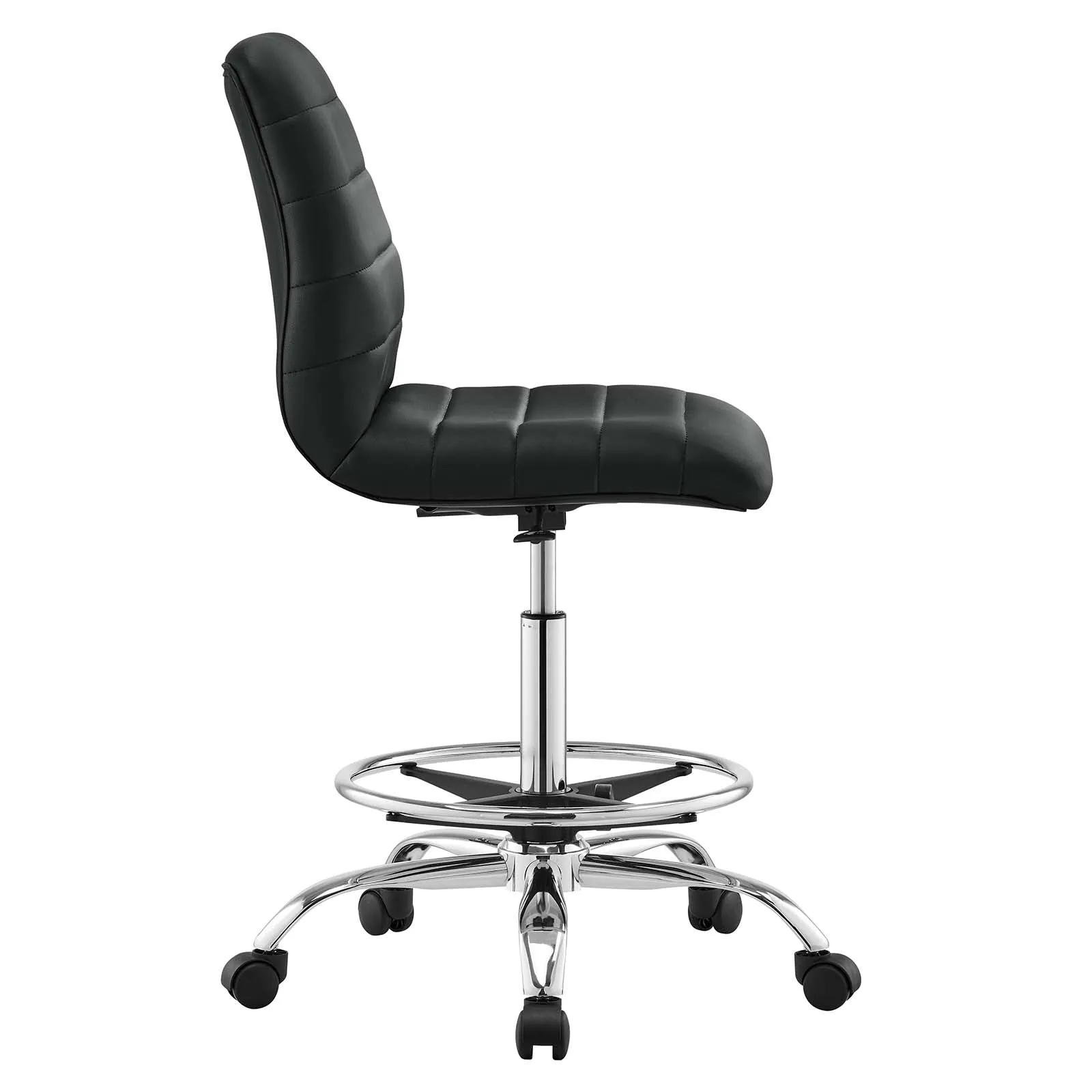 Ripple Armless Vegan Leather Drafting Chair Silver Black EEI-4980-SLV-BLK