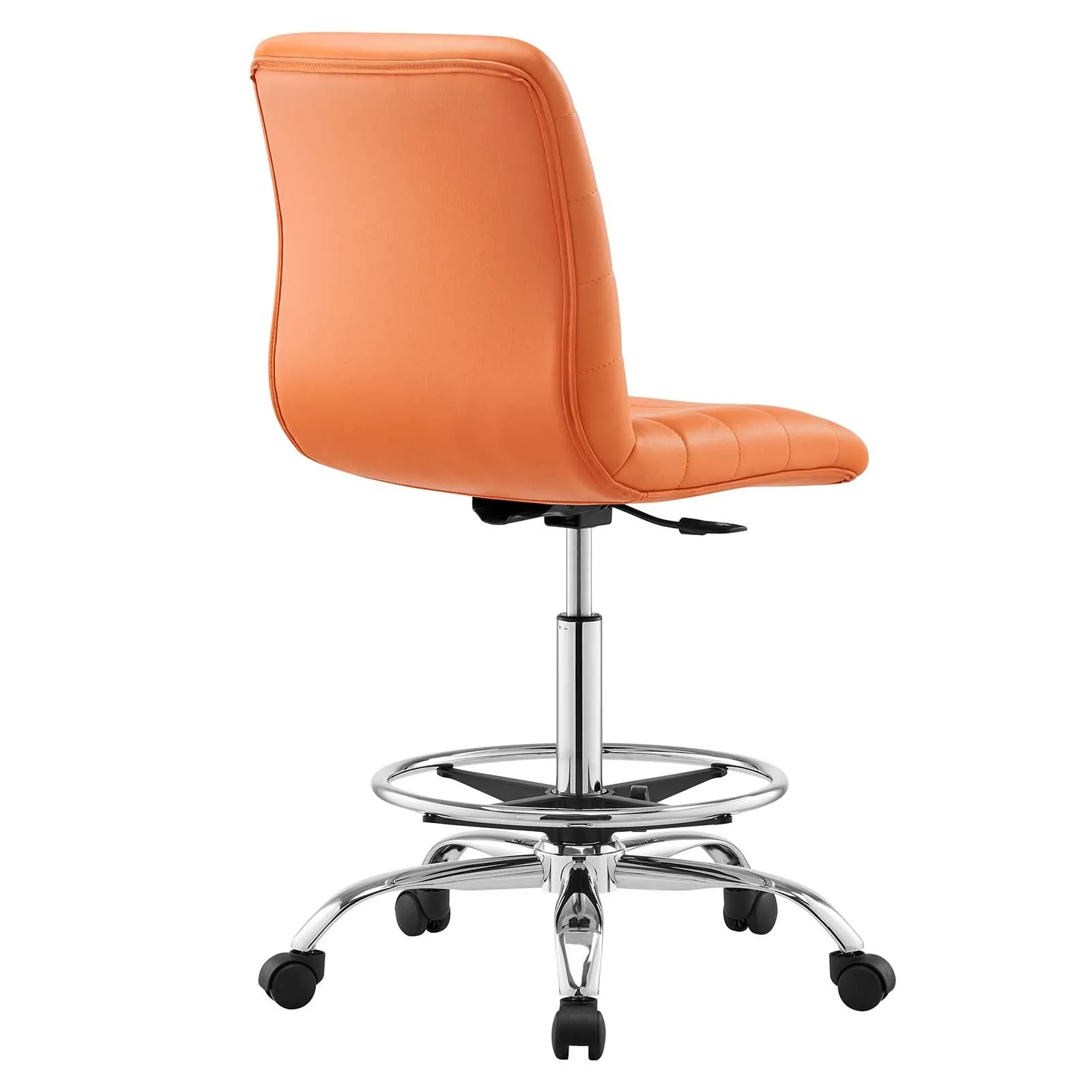 Ripple Armless Vegan Leather Drafting Chair Silver Orange EEI-4980-SLV-ORA