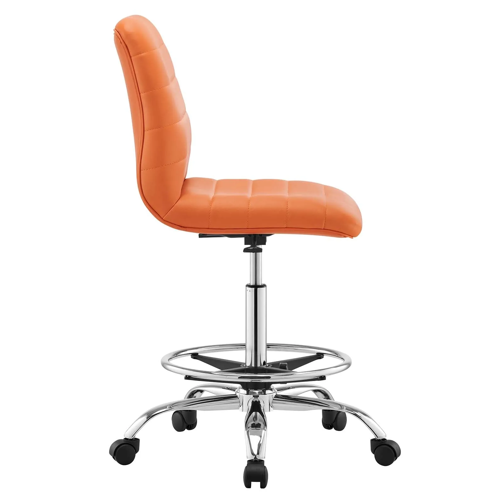 Ripple Armless Vegan Leather Drafting Chair Silver Orange EEI-4980-SLV-ORA