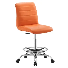 Ripple Armless Vegan Leather Drafting Chair Silver Orange EEI-4980-SLV-ORA