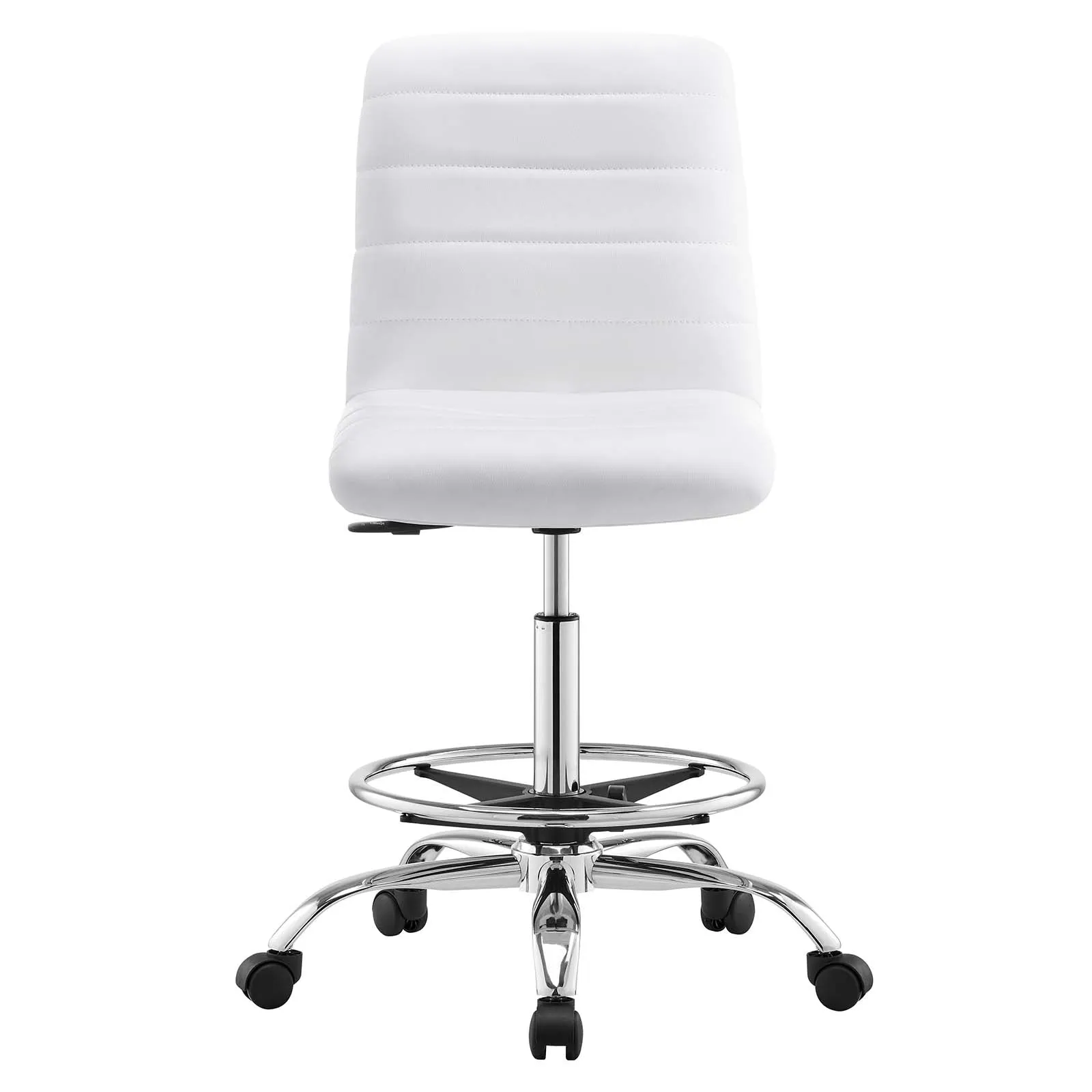 Ripple Armless Vegan Leather Drafting Chair Silver White EEI-4980-SLV-WHI