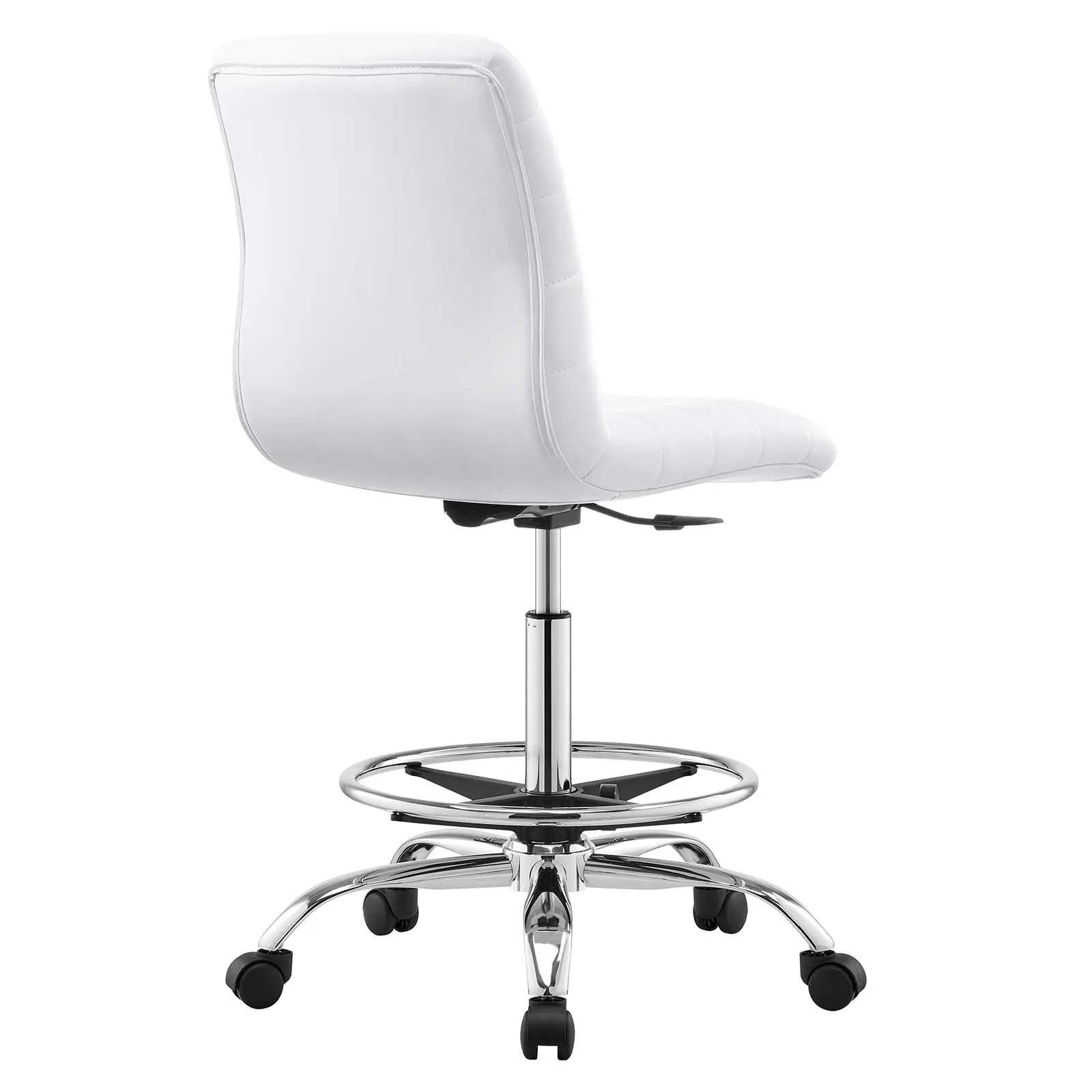 Ripple Armless Vegan Leather Drafting Chair Silver White EEI-4980-SLV-WHI