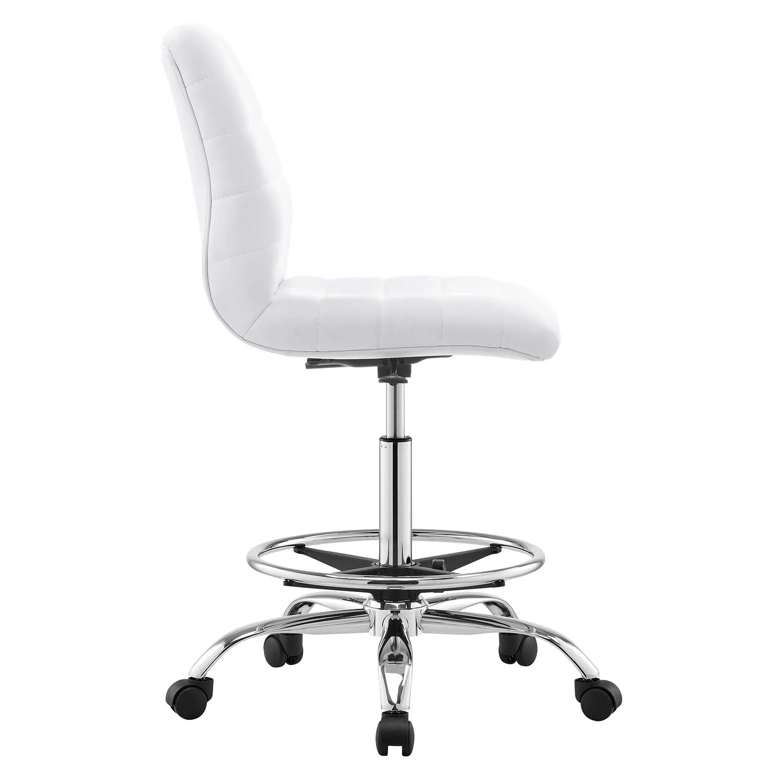 Ripple Armless Vegan Leather Drafting Chair Silver White EEI-4980-SLV-WHI