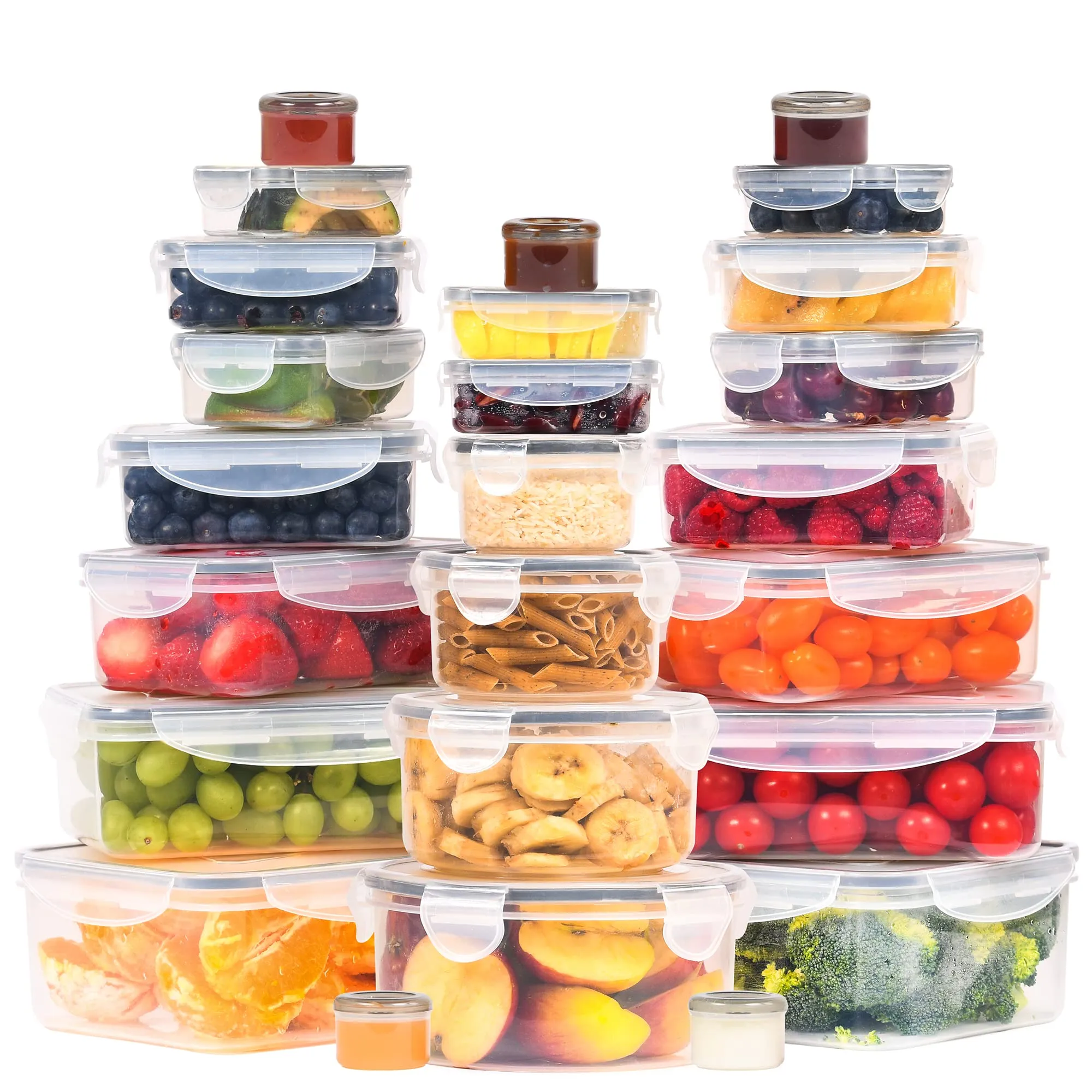 RockBerry 50 Pcs Large Food Storage Containers with Lids Airtight-85 OZ to small Containers-Total 526OZ Stackable Kitchen Set -BPA Free Leak proof containers- Freezer Microwave safe