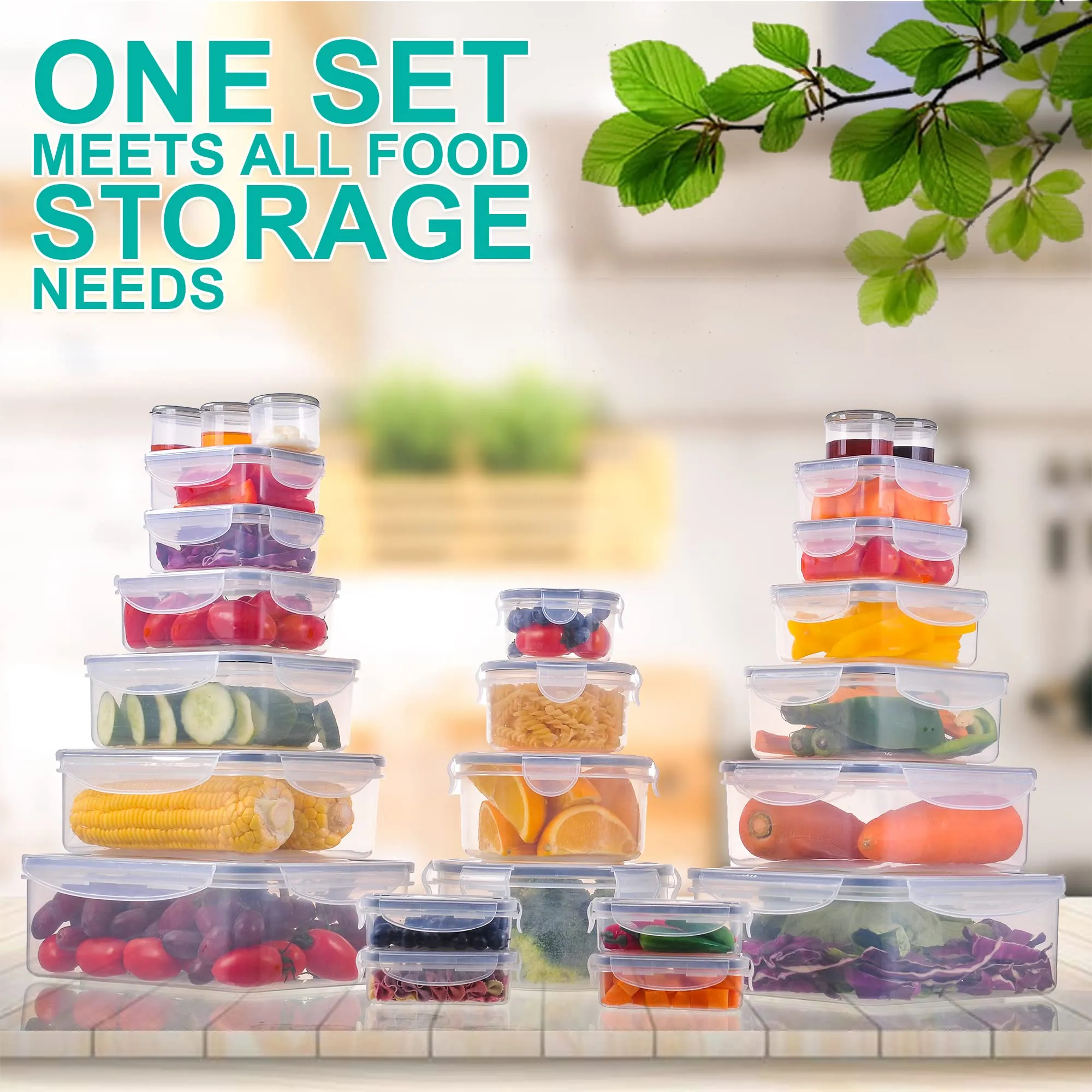 RockBerry 50 Pcs Large Food Storage Containers with Lids Airtight-85 OZ to small Containers-Total 526OZ Stackable Kitchen Set -BPA Free Leak proof containers- Freezer Microwave safe