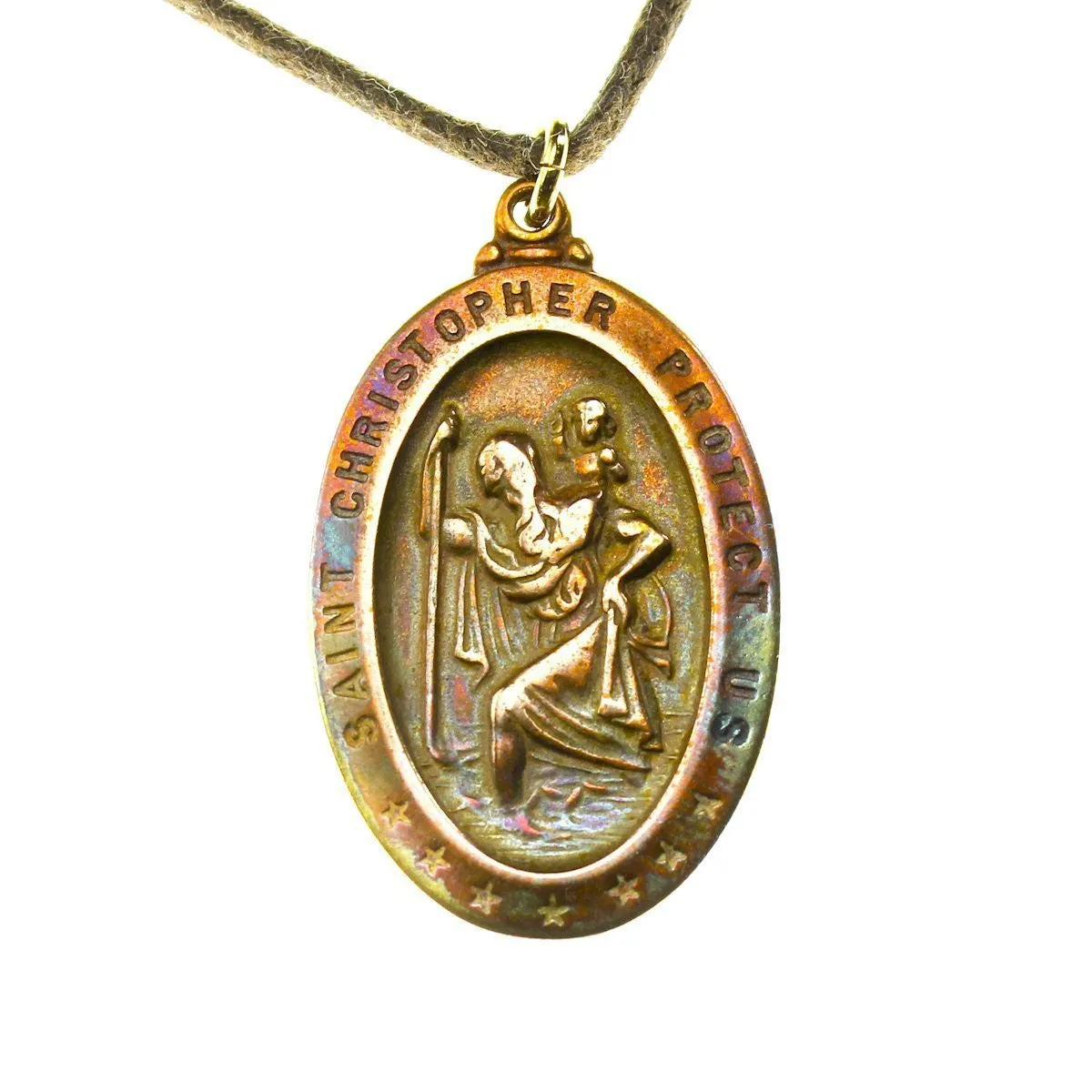 Saint Christopher Iridescent Necklace on Adjustable Natural Fiber Cord (Wholesale)