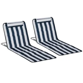 Set of 2 Foldable Garden Beach Chair Mat Lightweight Outdoor Sun Lounger Seats Adjustable Back Metal Frame PE Fabric Head Pillow, Blue