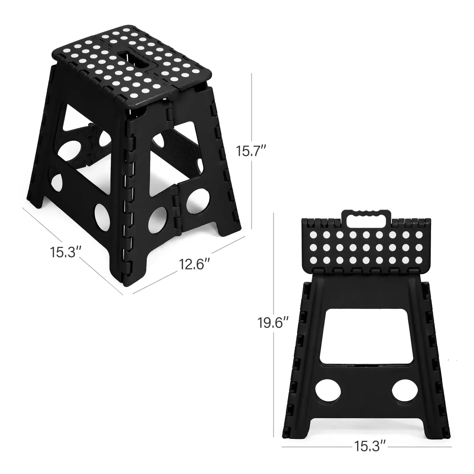 Set of 2 Folding Step Stool 15.7" with Non-Slip Surface and Portable Handle, Black