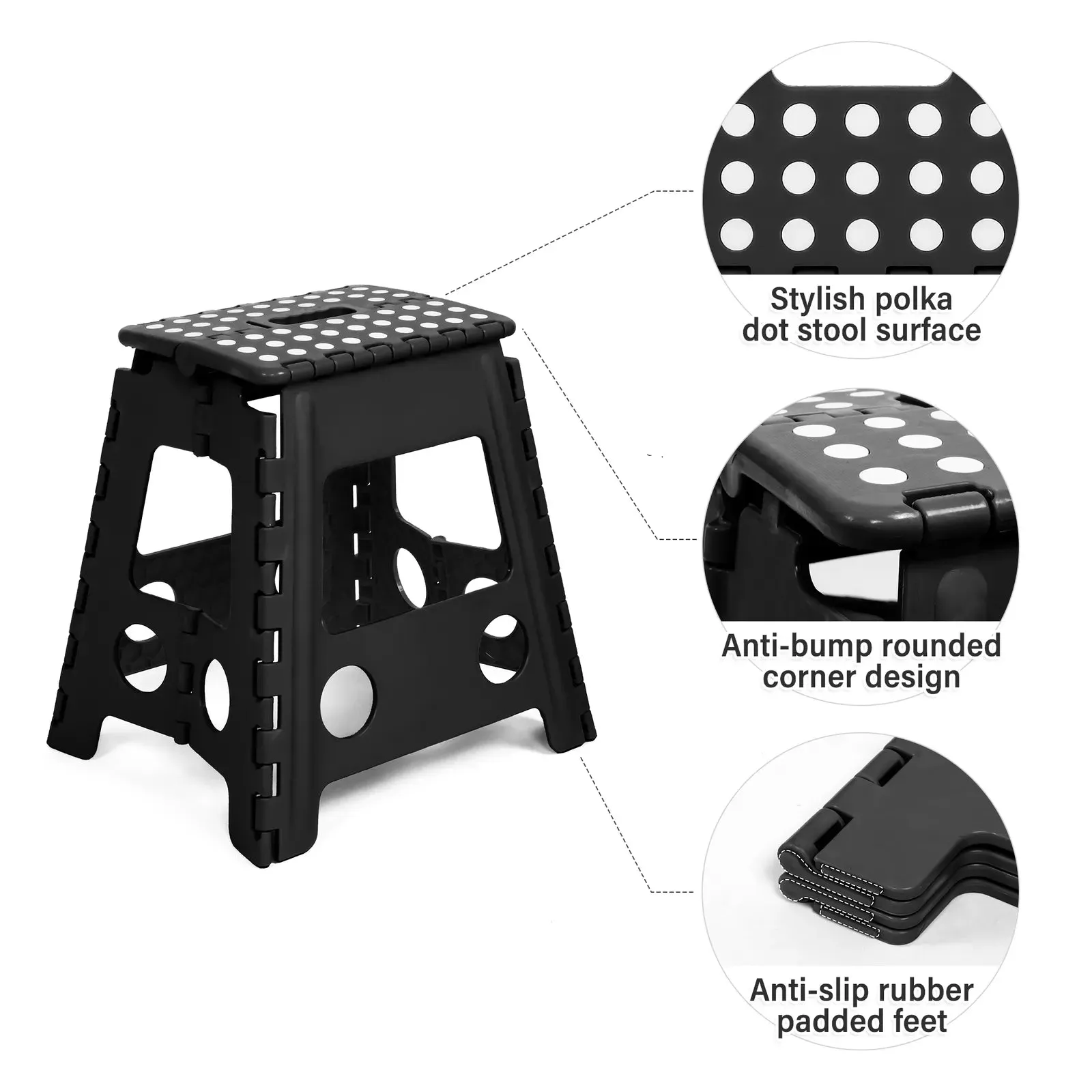 Set of 2 Folding Step Stool 15.7" with Non-Slip Surface and Portable Handle, Black