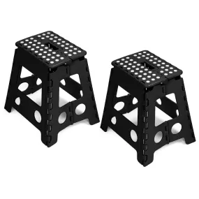 Set of 2 Folding Step Stool 15.7" with Non-Slip Surface and Portable Handle, Black