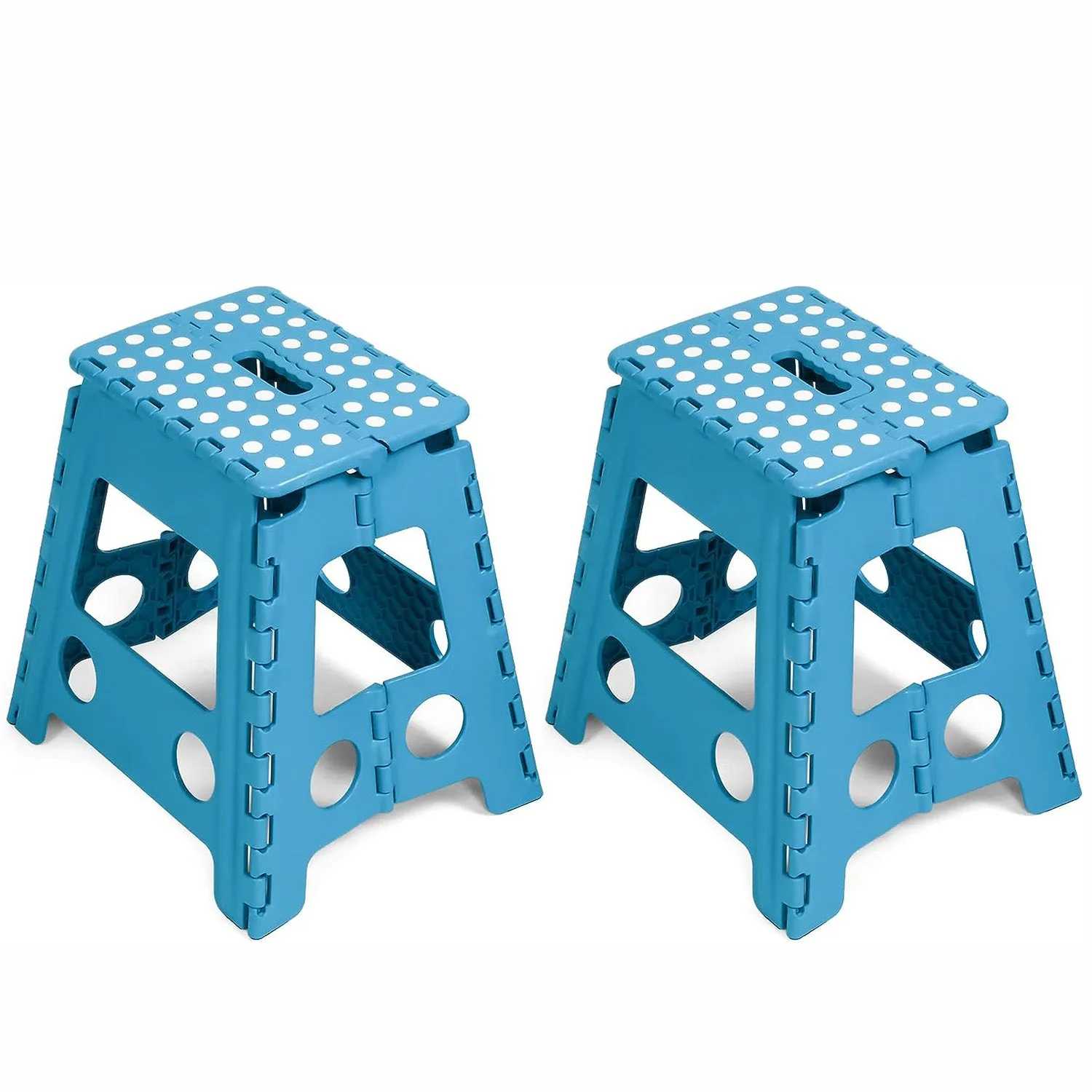 Set of 2 Folding Step Stool 15.7" with Non-Slip Surface and Portable Handle, Blue