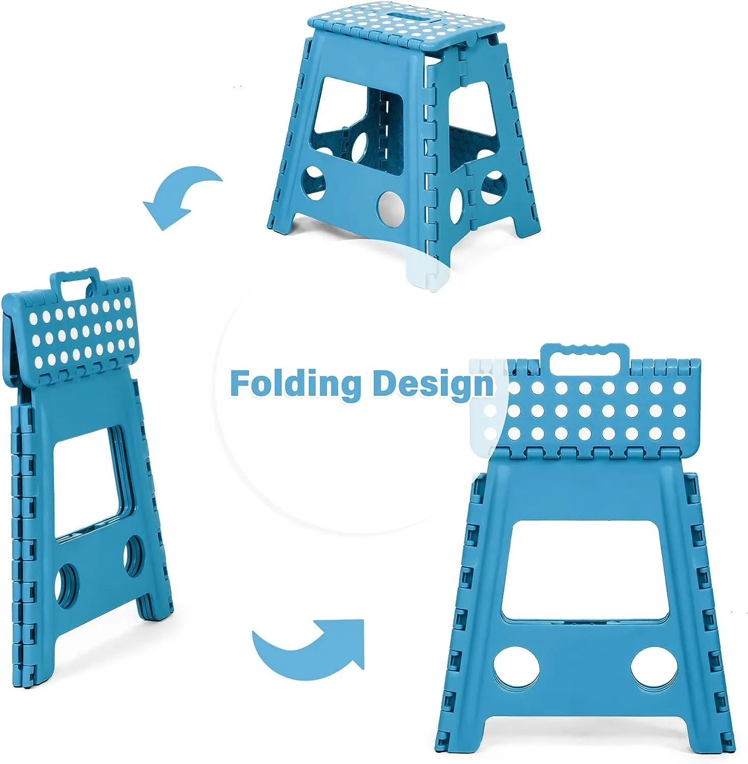 Set of 2 Folding Step Stool 15.7" with Non-Slip Surface and Portable Handle, Blue