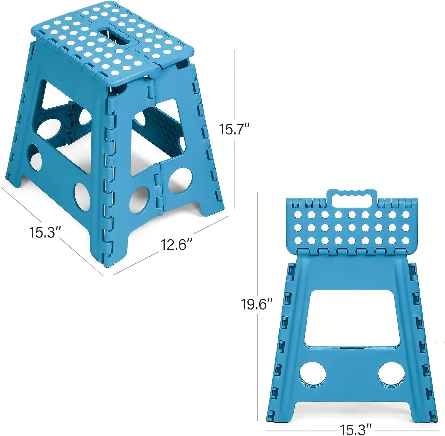 Set of 2 Folding Step Stool 15.7" with Non-Slip Surface and Portable Handle, Blue