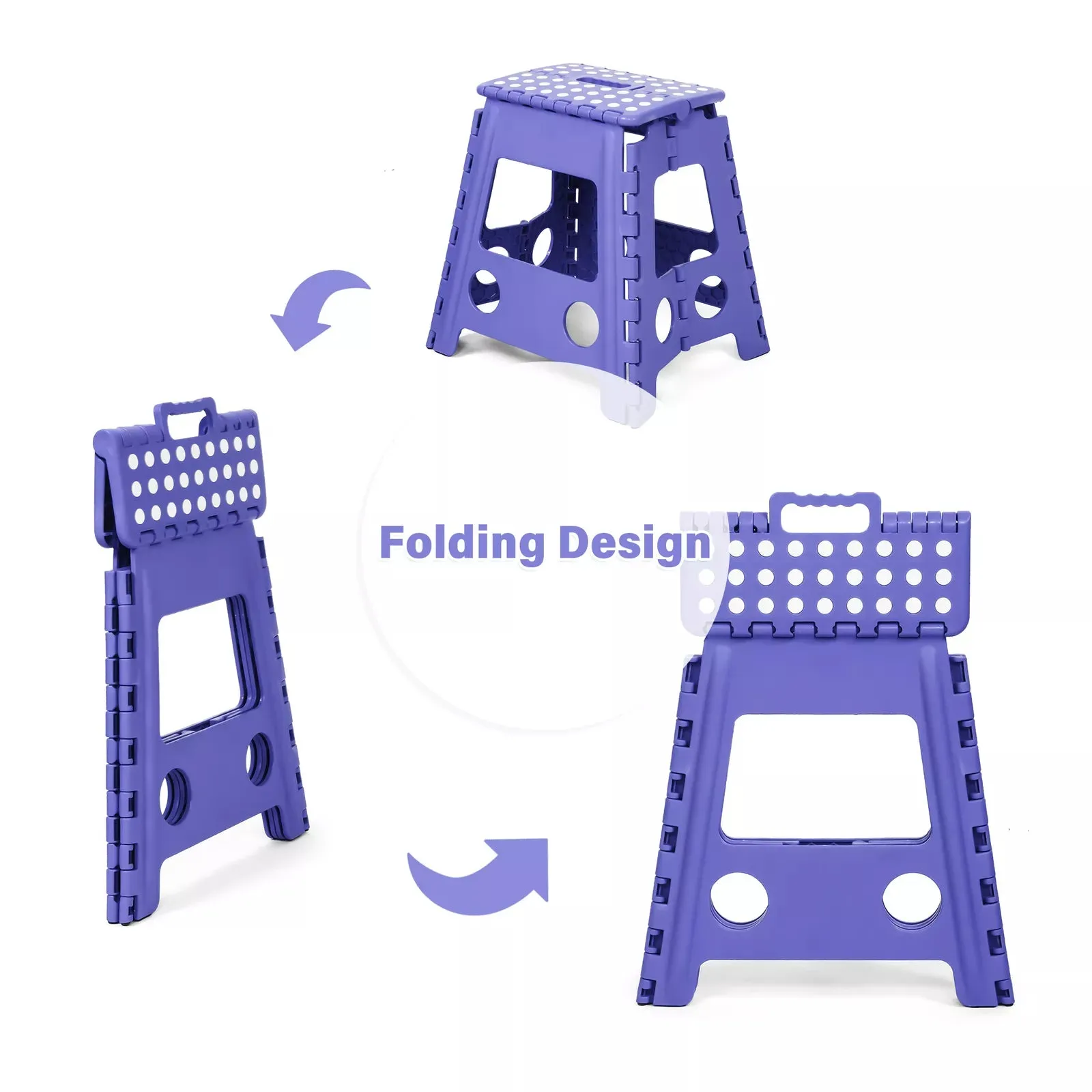 Set of 2 Folding Step Stool 15.7" with Non-Slip Surface and Portable Handle, Purple