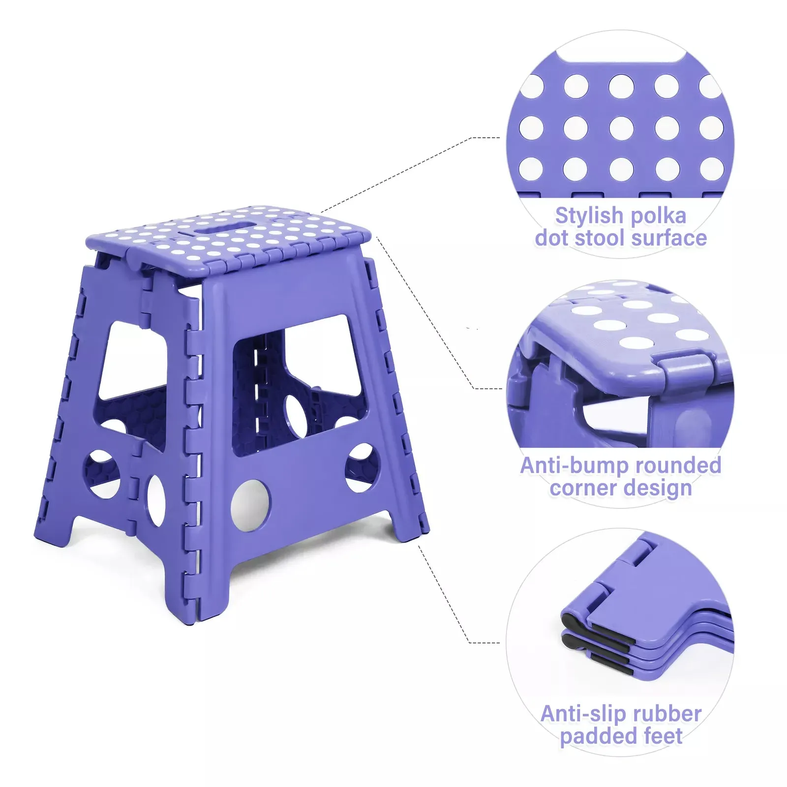 Set of 2 Folding Step Stool 15.7" with Non-Slip Surface and Portable Handle, Purple