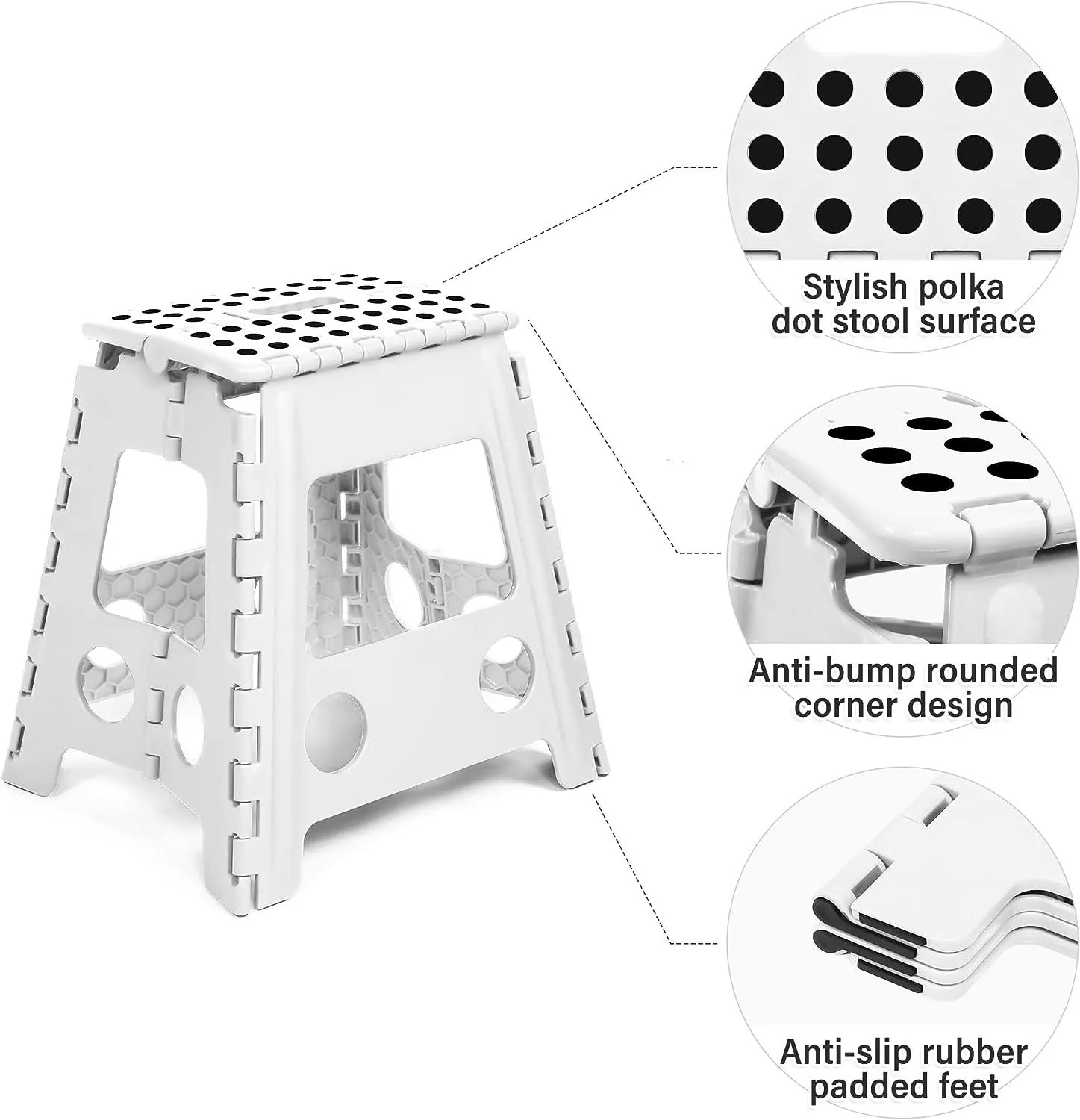 Set of 2 Folding Step Stool 15.7" with Non-Slip Surface and Portable Handle, White