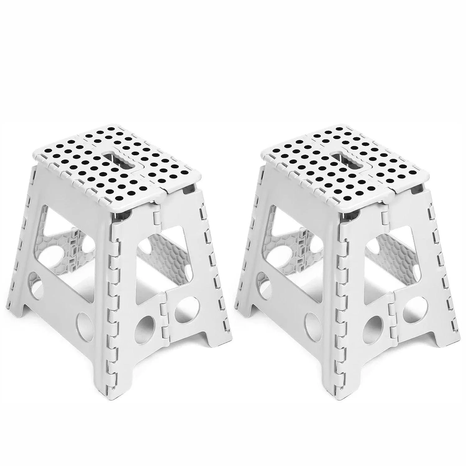 Set of 2 Folding Step Stool 15.7" with Non-Slip Surface and Portable Handle, White