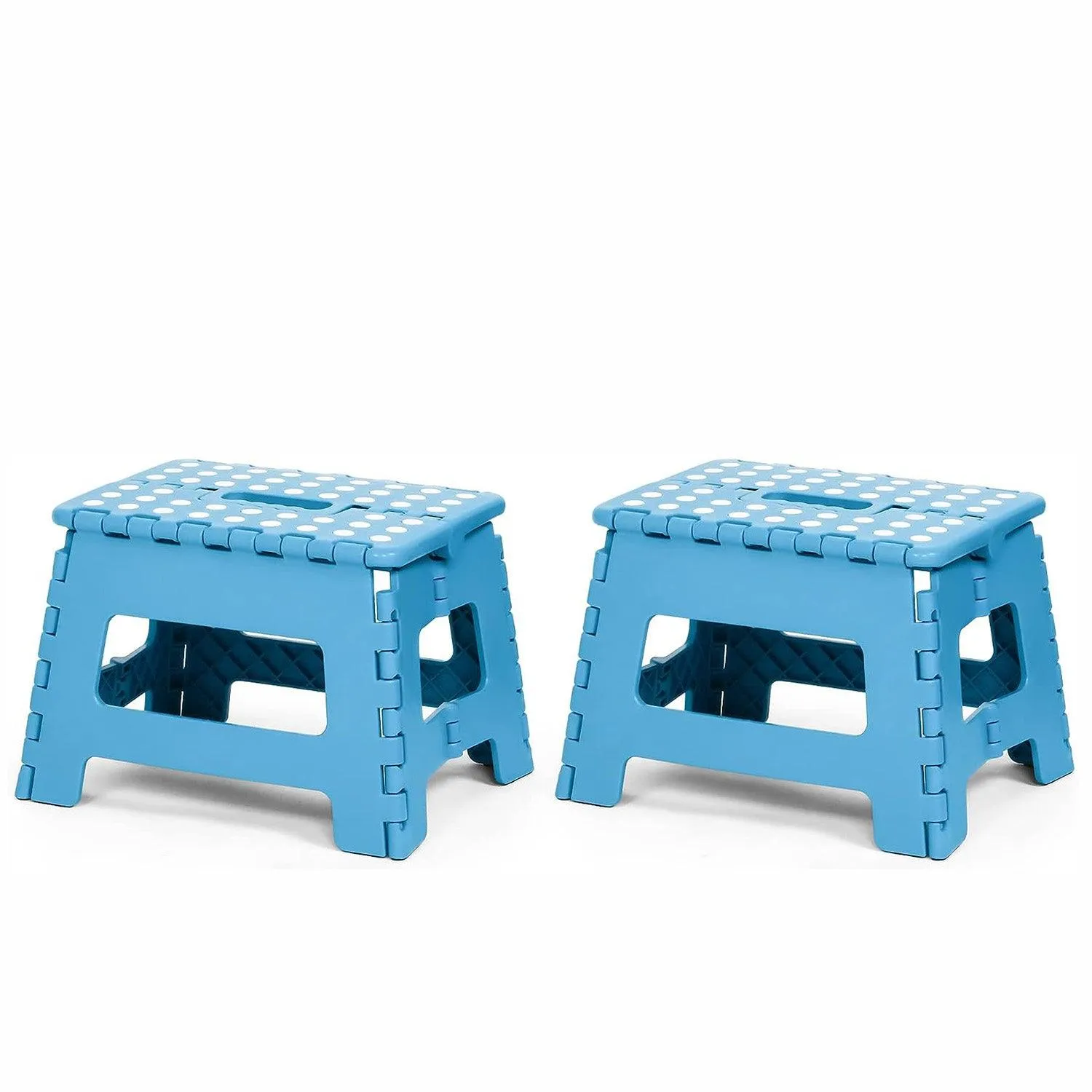 Set of 2 Folding Step Stool 8.7" with Non-Slip Surface and Portable Handle, Blue