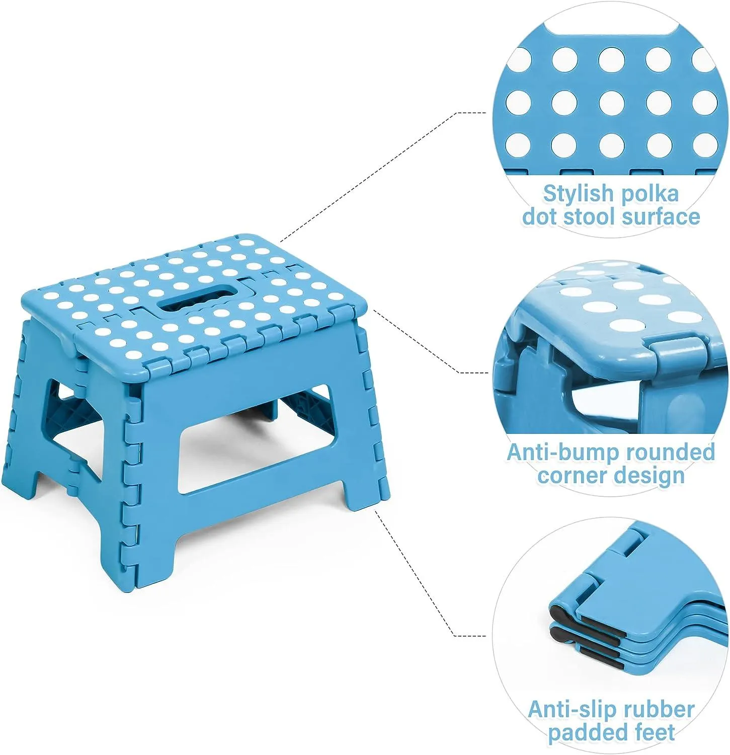 Set of 2 Folding Step Stool 8.7" with Non-Slip Surface and Portable Handle, Blue