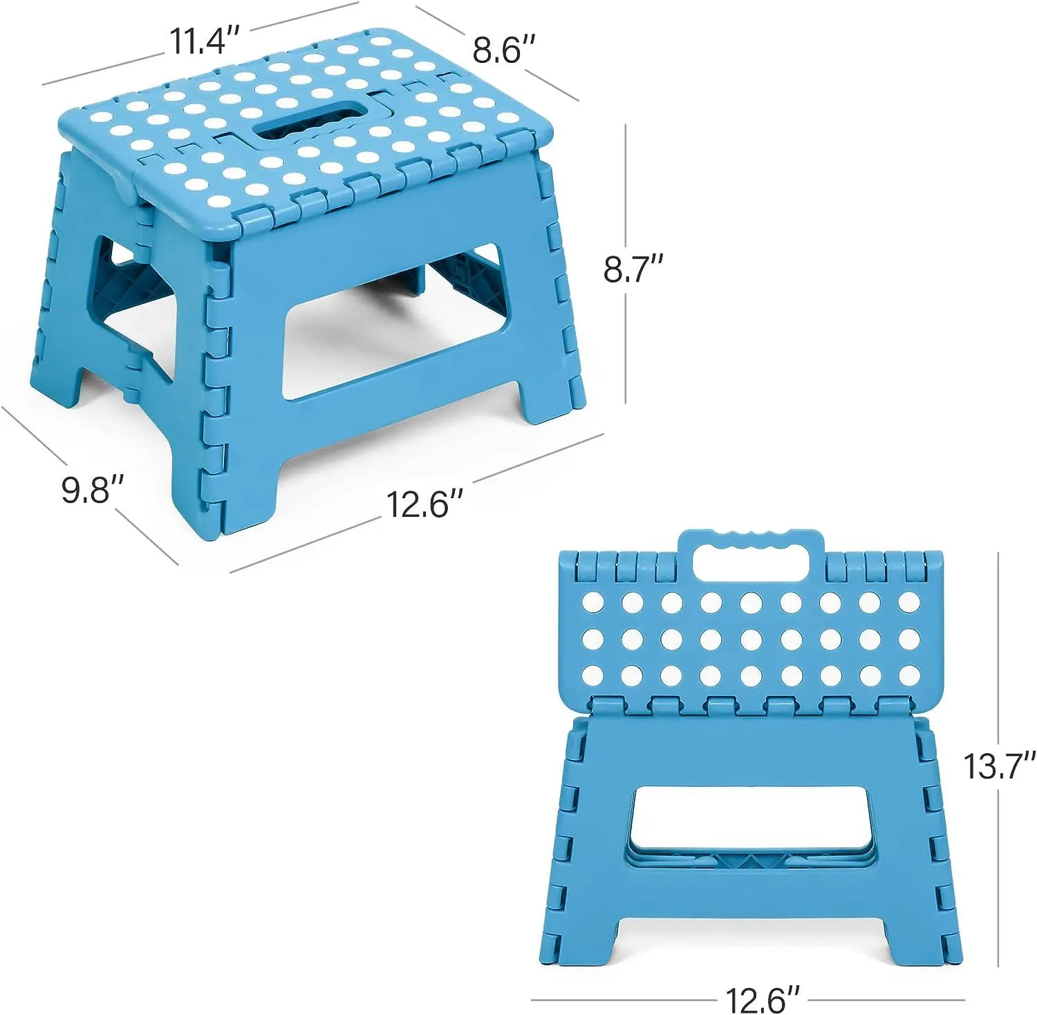 Set of 2 Folding Step Stool 8.7" with Non-Slip Surface and Portable Handle, Blue