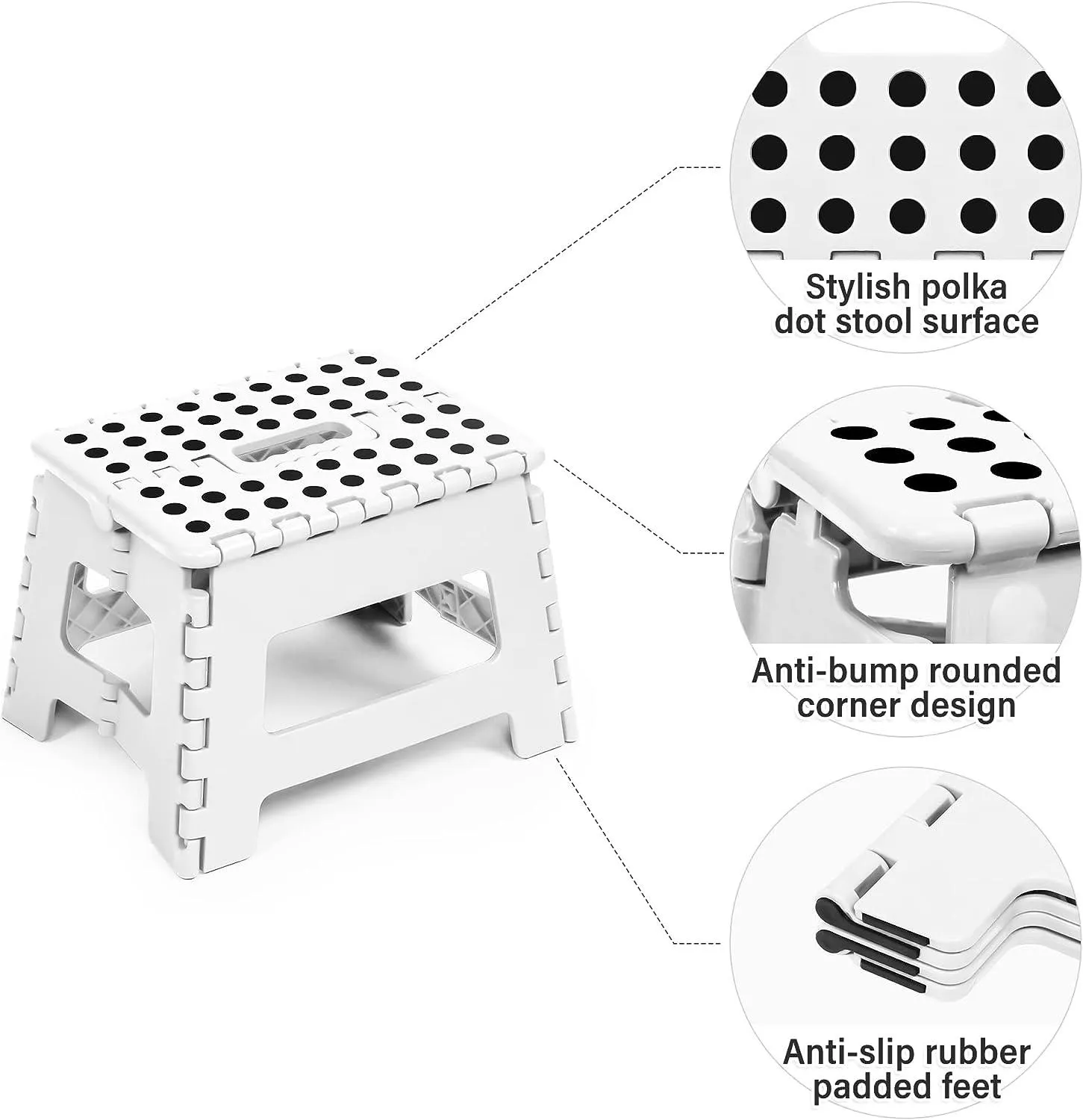 Set of 2 Folding Step Stool 8.7" with Non-Slip Surface and Portable Handle, White