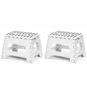 Set of 2 Folding Step Stool 8.7" with Non-Slip Surface and Portable Handle, White