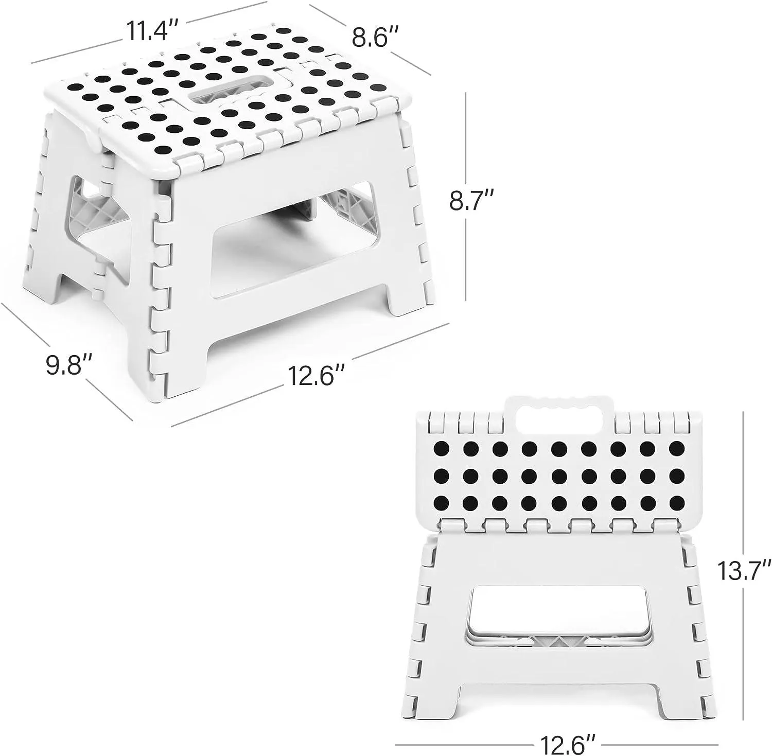 Set of 2 Folding Step Stool 8.7" with Non-Slip Surface and Portable Handle, White