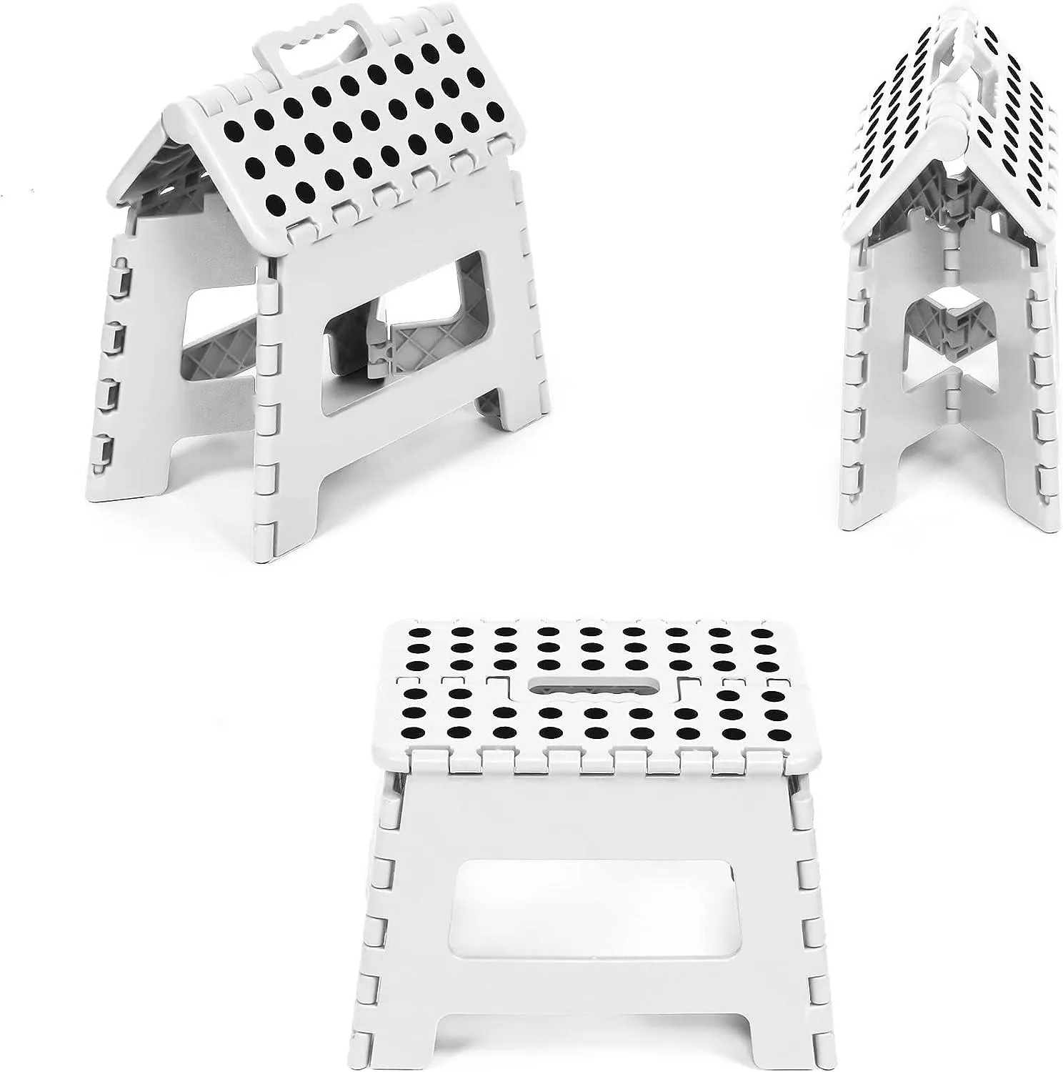 Set of 2 Folding Step Stool 8.7" with Non-Slip Surface and Portable Handle, White