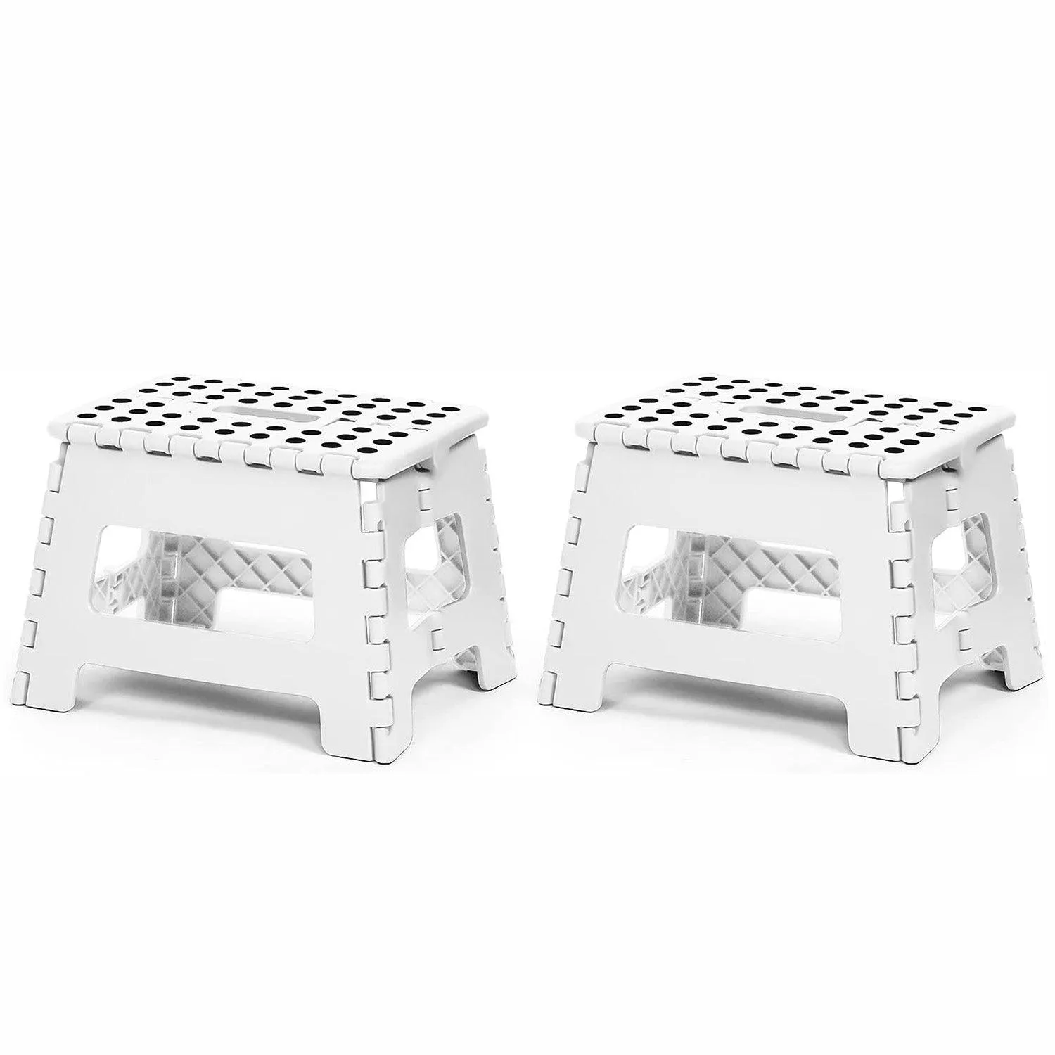 Set of 2 Folding Step Stool 8.7" with Non-Slip Surface and Portable Handle, White