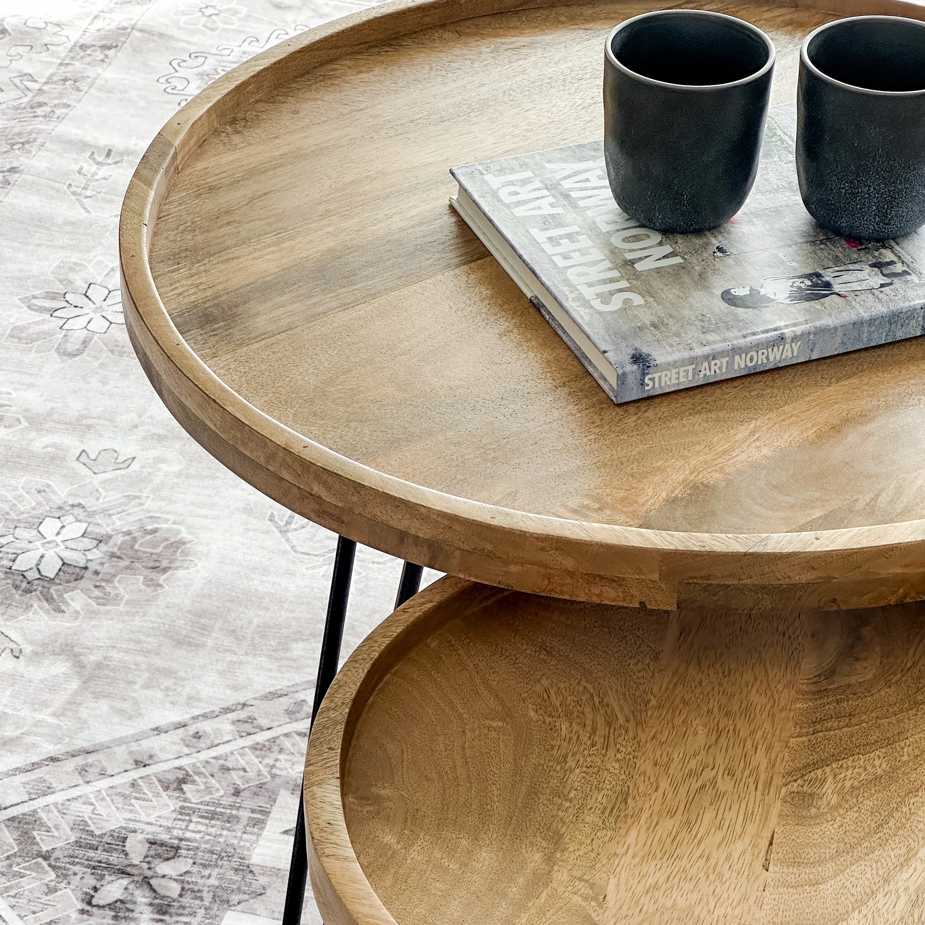 Set Of 2 Purna Round Wooden Nested Tray Coffee Table