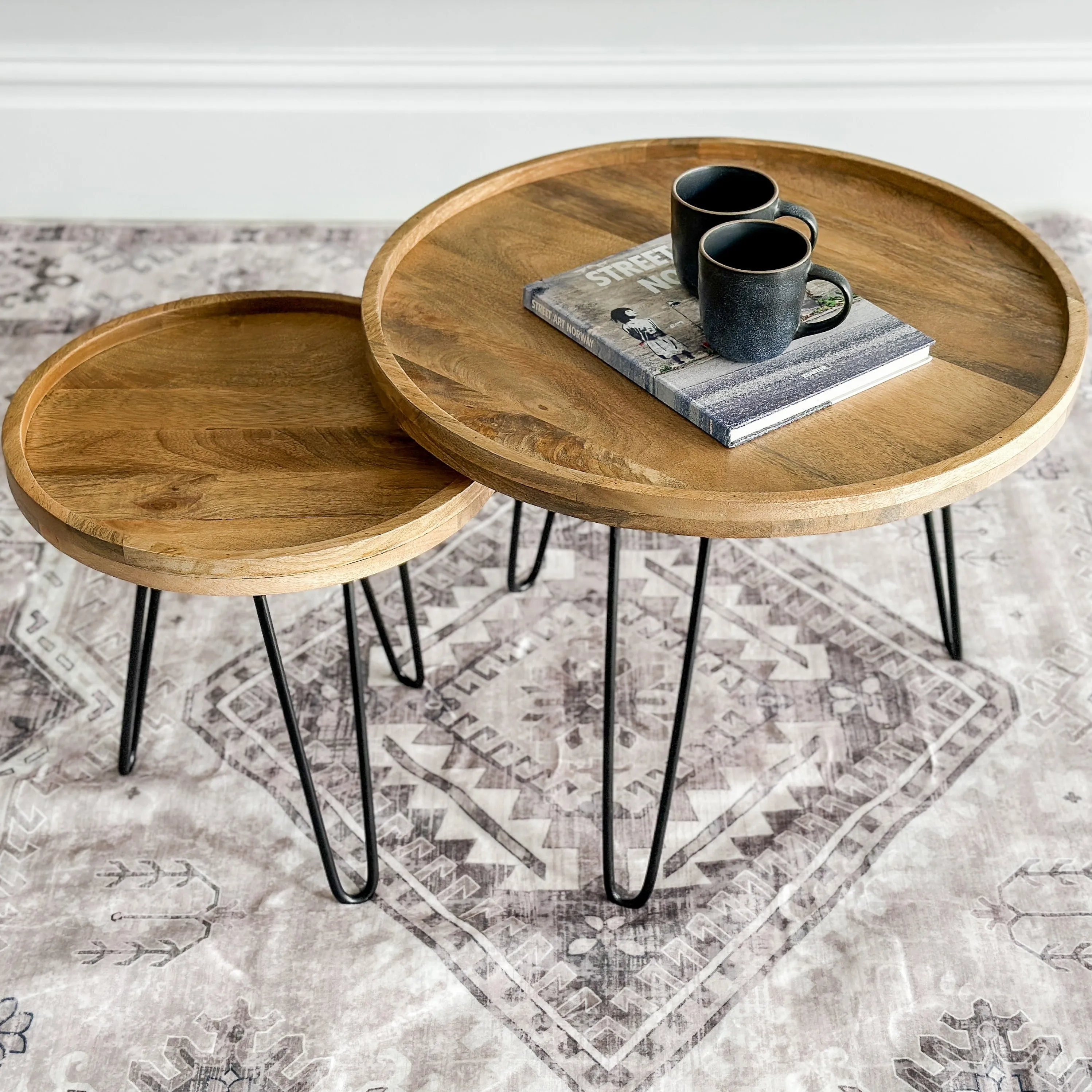 Set Of 2 Purna Round Wooden Nested Tray Coffee Table