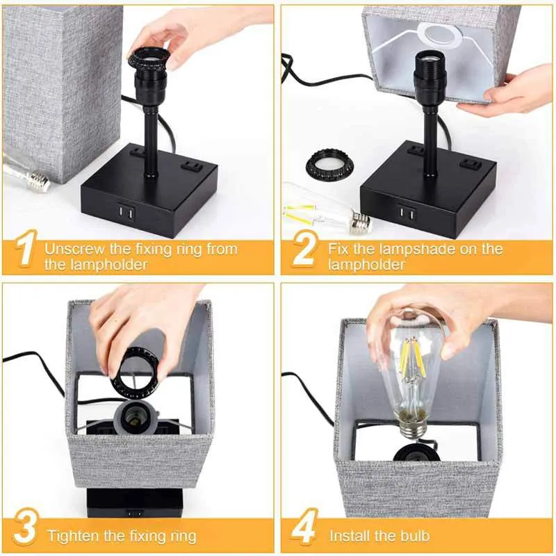 Small Cloth Cover Table Lamp Touch Three-speed Dimming USB Rechargeable AC Plug