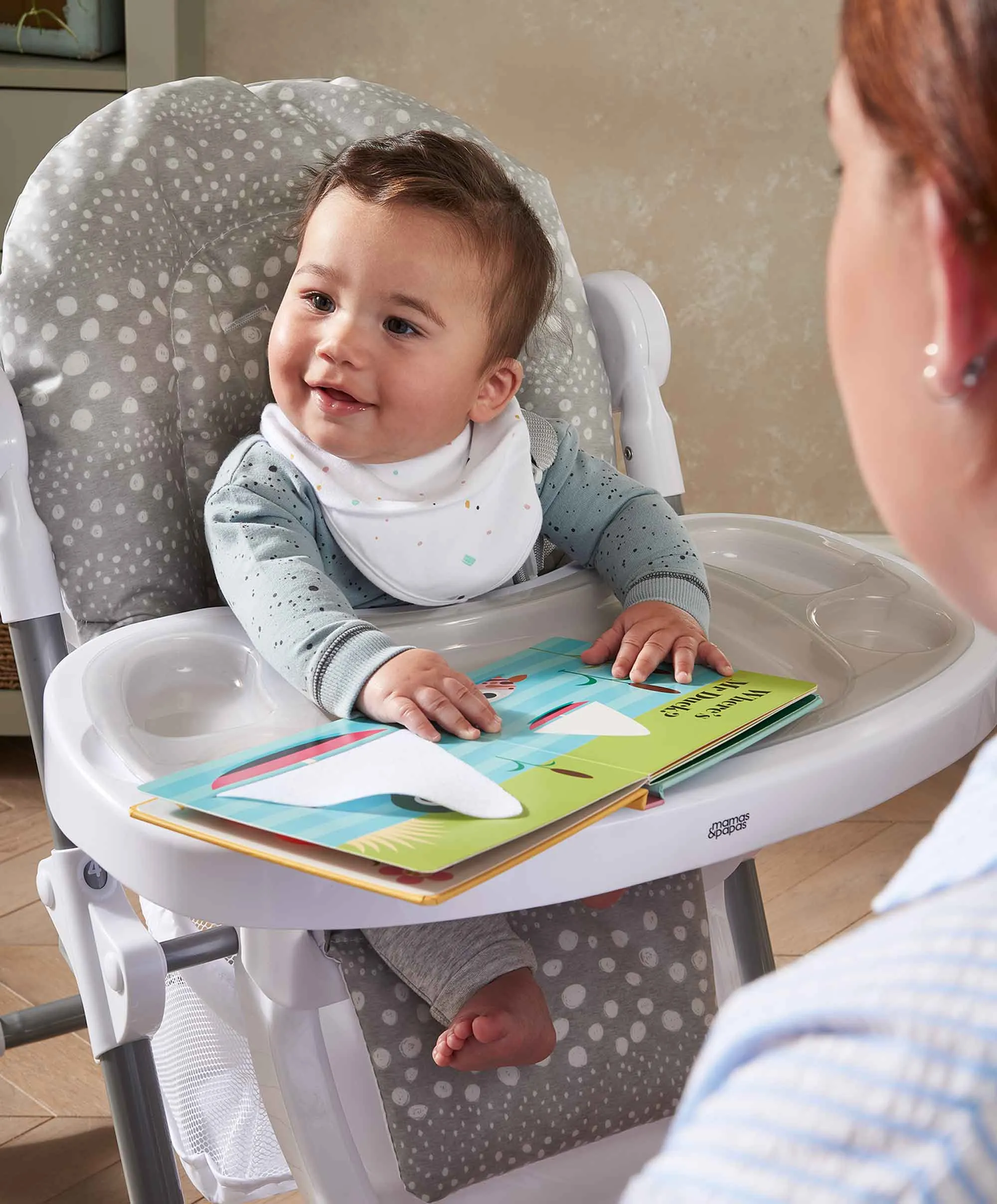 Snax Highchair & Weaning Splash Mat Bundle - Grey Spot