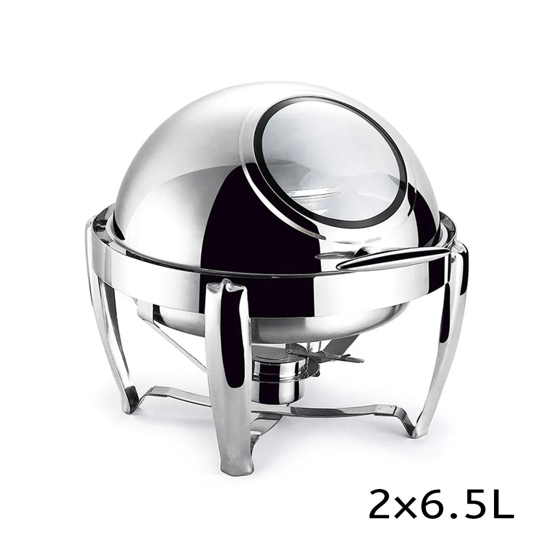 SOGA 6.5L Stainless Steel Round Soup Tureen Bowl Station Roll Top Buffet Chafing Dish Catering Chafer Food Warmer Server