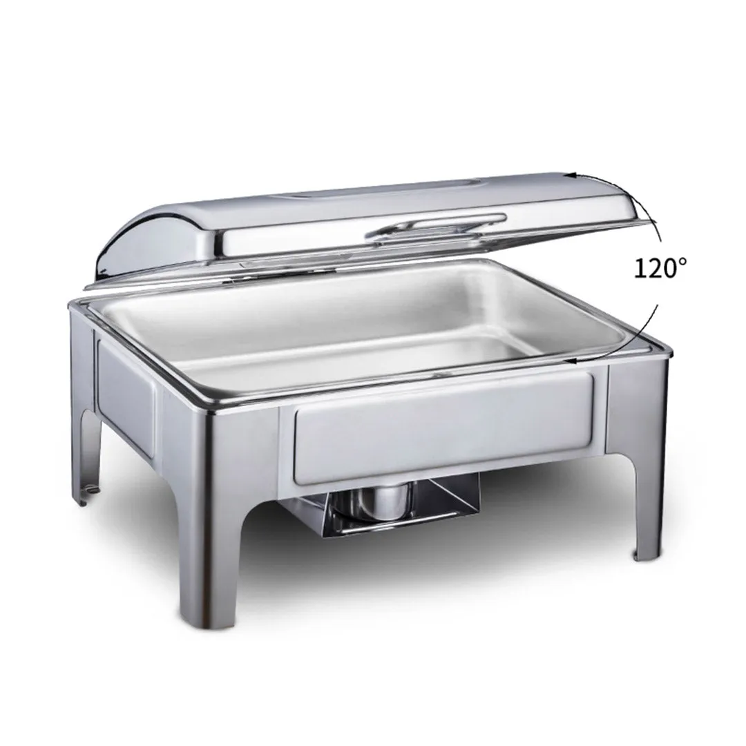 SOGA 9L Rectangular Stainless Steel Soup Warmer Roll Top Chafer Chafing Dish Set with Glass Visual Window Lid